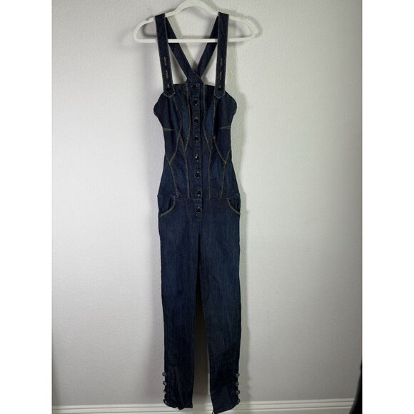 CHICK By NICKY HILTON Blue Denim Jean Overalls Womens Size 28 Adjustable Straps - Picture 11 of 15